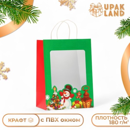 Gift package with the Snowman window 30 x 22 x 14 cm, green