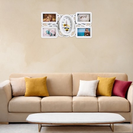 Wall clock, series: photo frames, "flower", smooth move, 52 x 26 x 3 cm, dial 11 x 17 cm 7403-4