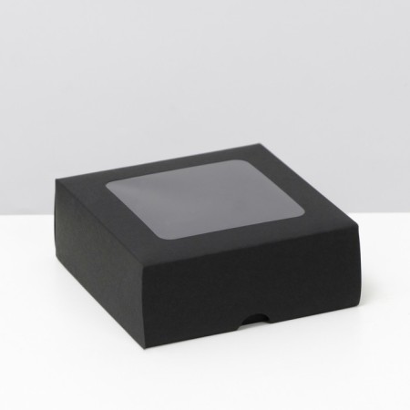 The box is folding, the lid is, with the window, black, 13 x 13 x 5 cm