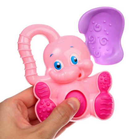 Rattle - Elephant squeak, with elastic elements, color mix, crumb I-5