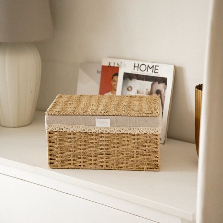 Basket for storing manual weaving with a lid, paper 40x30x21 cm-3