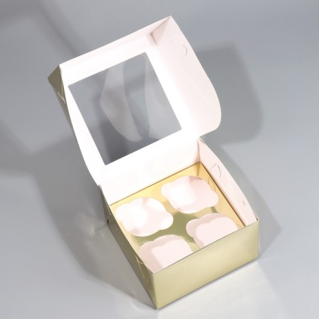 Capcake box, confectionery packaging with a window, 4 champagne cells, 16 x 16 x 10 cm-2