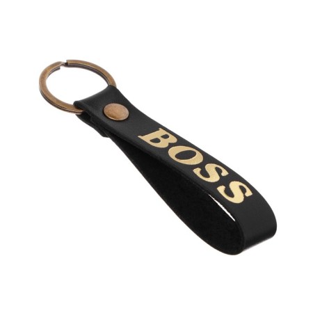 Leather keychain for a car key, strap, genuine leather, black, boss-3