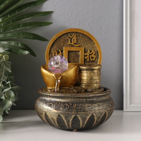 The desktop fountain from the network, backlight "Coin. Wealth" 16x16x20 cm-1