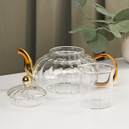 Tea -glass set "Diana in gold", 3 items: kettle 550 m, 2 circles 150 ml-3