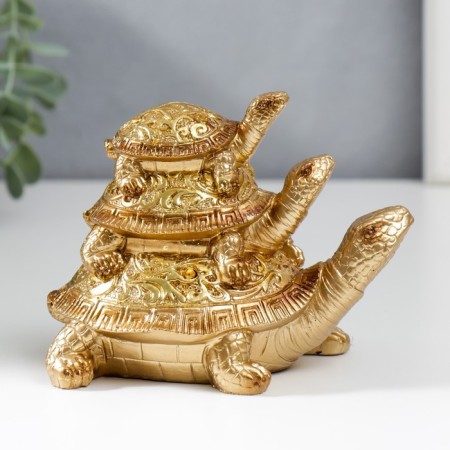 Souvenir Polystone "Pyramid from Turtles" Gold 11.5x9.5x14.5 cm-4