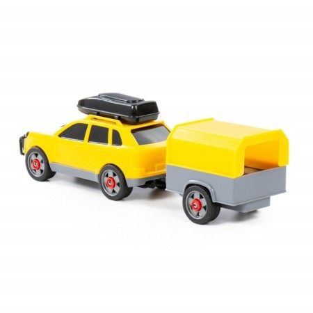 A car with a trailer, the color of mix-4