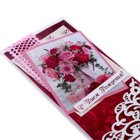 Money envelope "Happy Birthday!" Handmade, vase with flowers-3