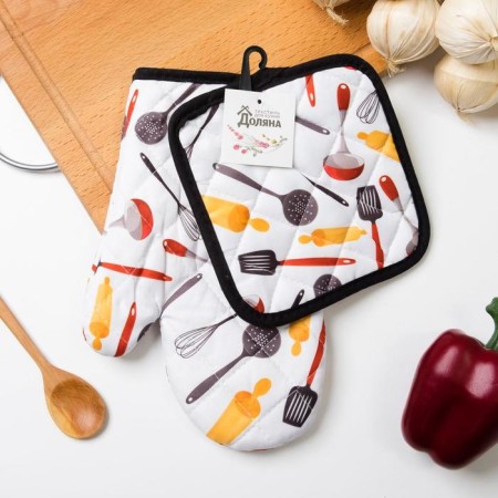 Kitchen set of the “cook” shares: a tack 16x16 cm, mittens 25x16 cm, 100% p/e-1