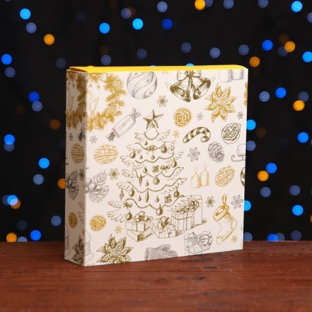 New Year. Box for 8 sweets and chocolate, 17.7x17.7x3.8 cm, confectionery packaging-1