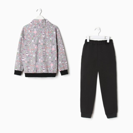 Suit for a girl (sweatshirt, trousers), gray/bunnies, height 86 cm-2
