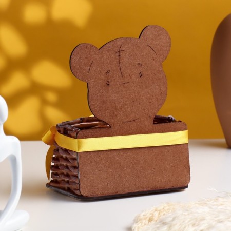 A wicker basket from the vine "Bear" with a bow of 12.5x9x16.5 cm MDF, oak-yellow-2