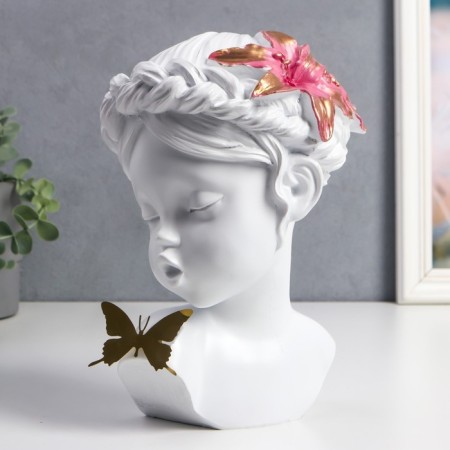 Polystone souvenir "Baby with lily in her hair and butterfly" White 23x17x7 cm