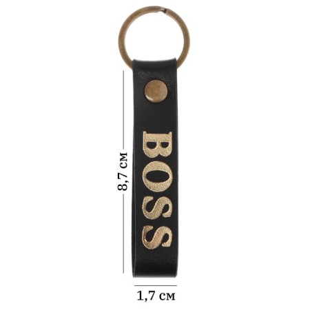 Leather keychain for a car key, strap, genuine leather, black, boss-4