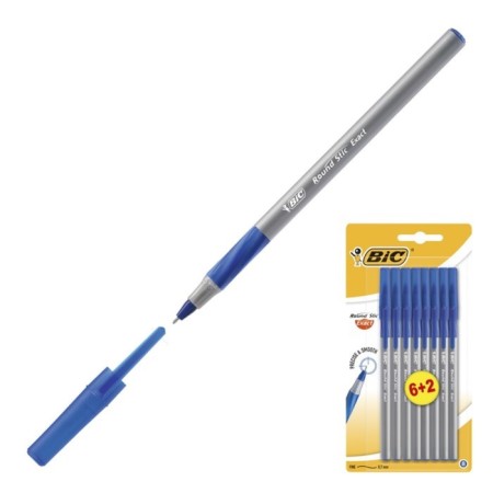 A set of ballpoint pens 6 pieces + 2 as a gift by BIC "Round STIC EXACT", node 0.8 mm, thin letter, rubber emphasis-1