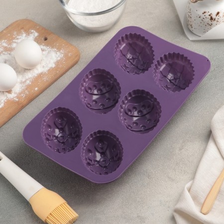 Silicone form for baking the share "Easter eggs", 27 × 16.5 cm, 6 cells (8.8 × 6 cm), color mix-2