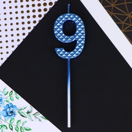 Candle for the cake, number "9", blue, 4 x 13 cm.-2