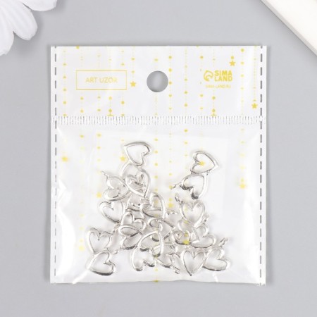 Decor Metal for creativity "Double Heart" silver 2x1.5 cm-3