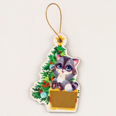 New Year's wooden pendant "New Year! Christmas tree and raccoon »with a scretch-layer-1