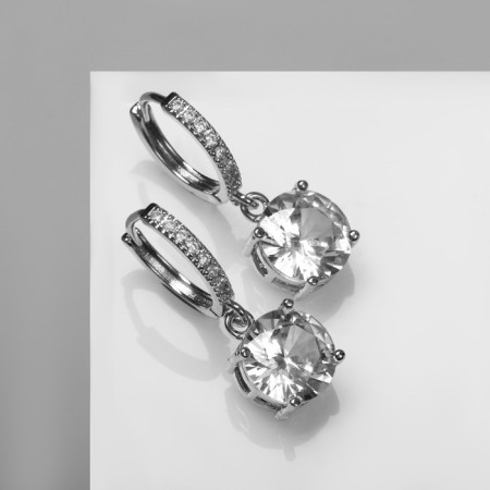 Earrings with “Bloom” rhinestones semicircular fastening, white color in silver-1