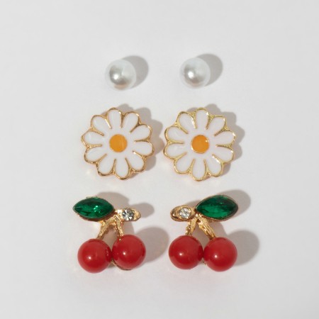 Pusets 3 pairs "Flower and cherry", colored in gold-3