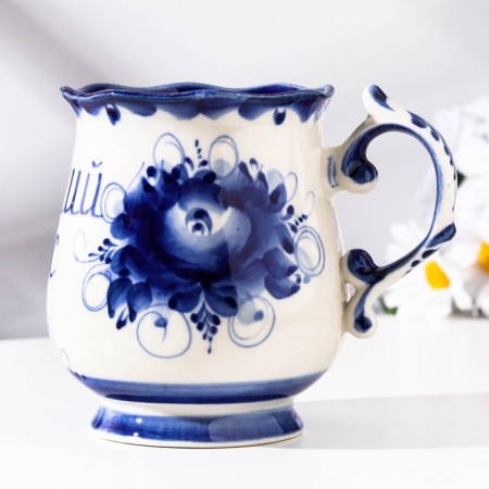 Mug "Morning. Best husband", gzhel, porcelain, 11x12 cm-4