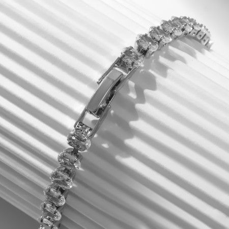 Bracelet with rhinestones "ice" luxury, ovals, white color in silver-1