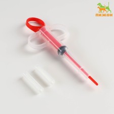 A universal set for dosing drugs and food, with silicone nozzles, red