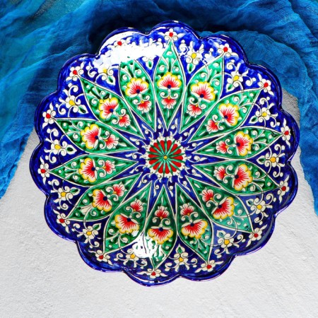 Largan Rishtan ceramics "Flowers", 33 cm, blue, rifting-4