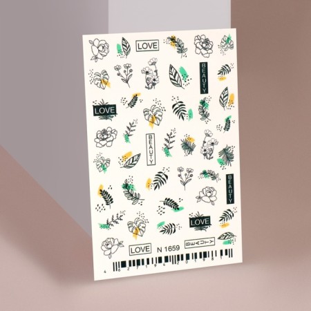 Slider - Nail design "Paporotnik", black/green color