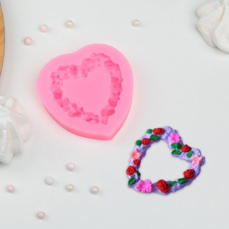 Mold "Heart in roses", silicone, 7 × 7 cm, color mix