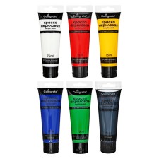 Acrylic paints 6 colors in a tube 75 ml, matte, calligrata, classic