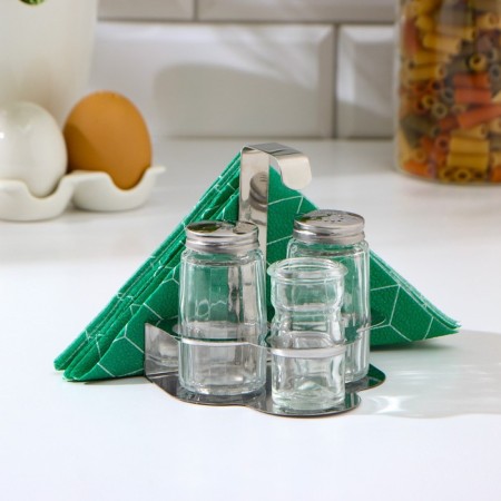 A set of glass spices on a stand, 4 items: a solo, a lobby, a napkin, a tank capacity-1