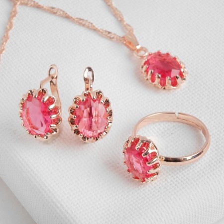 Set 3 objects: earrings, pendant, dimensionless “Edel” oval, bright pink color in gold, 45 cm-4