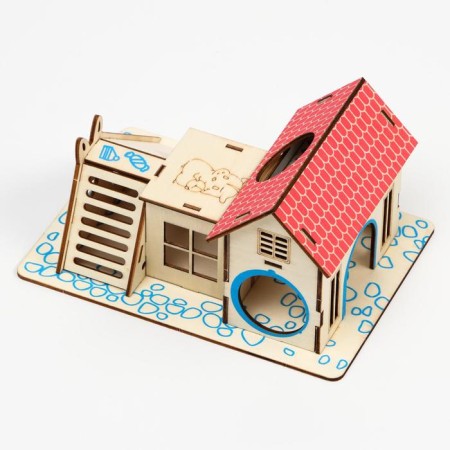 Complex-site for rodents with 2 houses and a hill, plywood, 19 x 14 cm-3