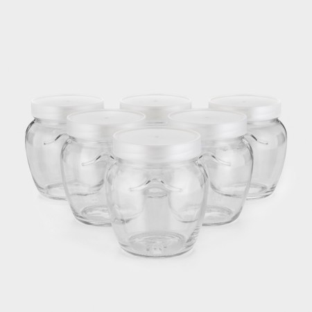 A set of glass cans with a silver polymer lid, TO-82 mm, 550 ml, 6 pcs.