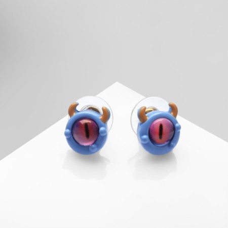 Earms with enamel "Monster" with horns, color pink blue
