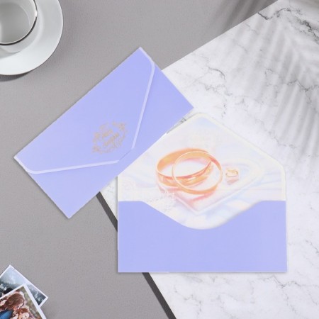 Money envelope "Happy wedding!" Lilac, velvet, 19.5x9cm-1
