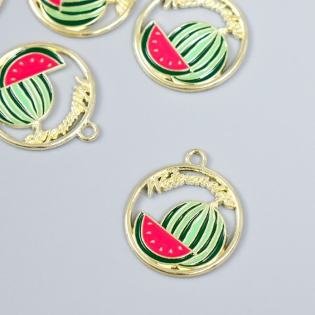 Decor for creativity metal, enamel "watermelon in the circle" gold 2.1x2.5 cm