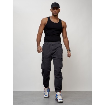 Cargo jeans male, size 50-52, dark gray color-4