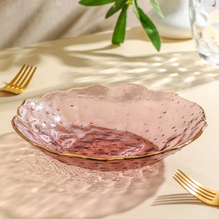 Glass plate "Lotus", d = 20 cm, burgundy color