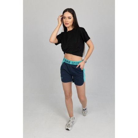 Women's shorts, size 46, dark blue color, turquoise-3