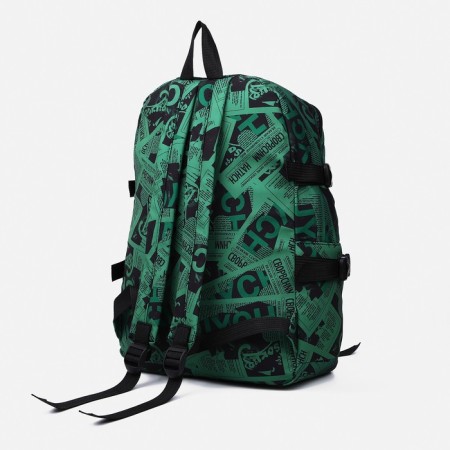 Young backpack from textiles on lightning, 3 pockets, green color-1