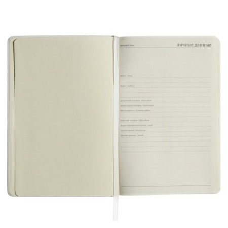 Diary of Leduced A5, 160 sheets MEGAPOLIS VELVET, solid cover, artificial leather, lies, on an elastic band, tinted block 70 g/m2, white-3