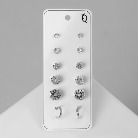 Pusets 6 pairs "Romance" circles, white color in silver