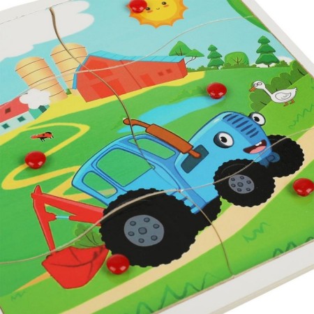 Wooden toy, liners with handles "Blue Tractor"-1