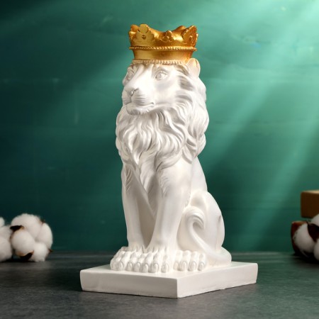 Piggy bank "Leo with a crown" White with a golden crown, 23cm-1
