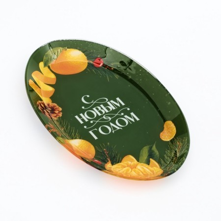 New Year. Glass dish "Happy New Year", 24.5 × 15 × 2 cm-1
