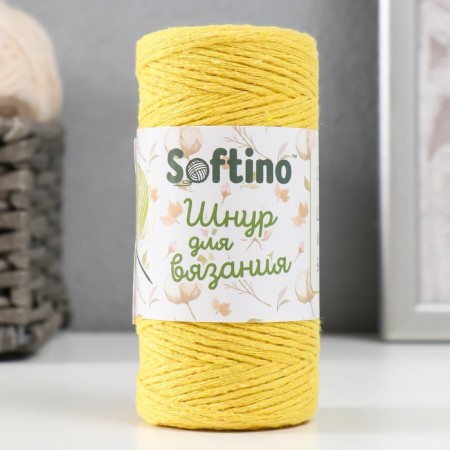 Knitting cord 100% cotton, width 1mm 100m 80g "yellow" 10x4.2x4.2 cm