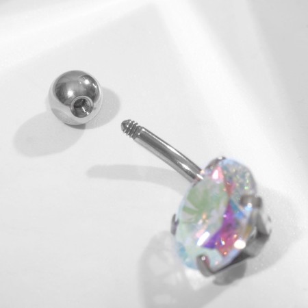 Piercing in the navel "Banana" with zircon, l = 2.3 cm, rainbow color in silver-2